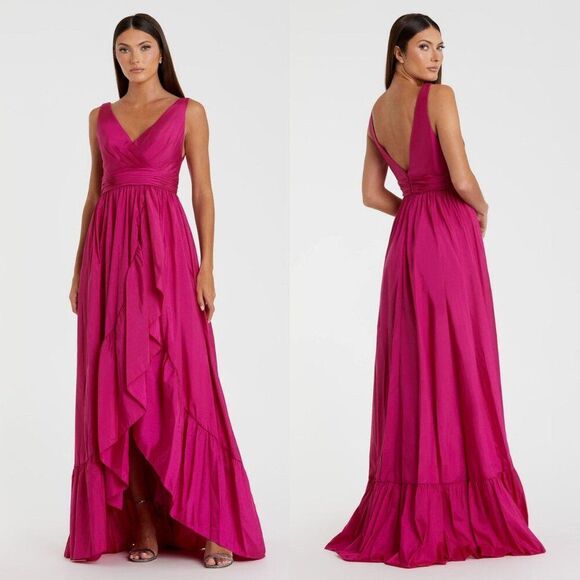 Mac Duggal Pink Taffeta High Low Ruffle Gown 4 $398 NWT - Picture 1 of 12